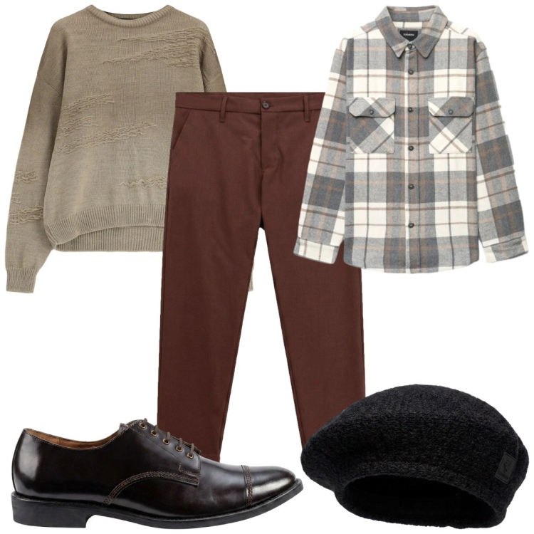 Outfit uomo - Total look #2472535. Stile Casual per Tutti i giorni. Abbinamento con maglieria, pantaloni, scarpe stringate, camicie, cappelli e berretti.
