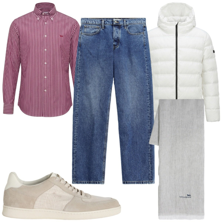 Outfit uomo - Total look #2472538. Stile Casual per Tutti i giorni. Abbinamento con camicie, sciarpe, sneakers, jeans, giacche.