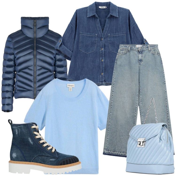 Outfit donna - Eleonora. Stile Casual chic per Tutti i giorni. Abbinamento con stivaletti, zaini, t-shirt, camicie, jeans dritti, piumini.