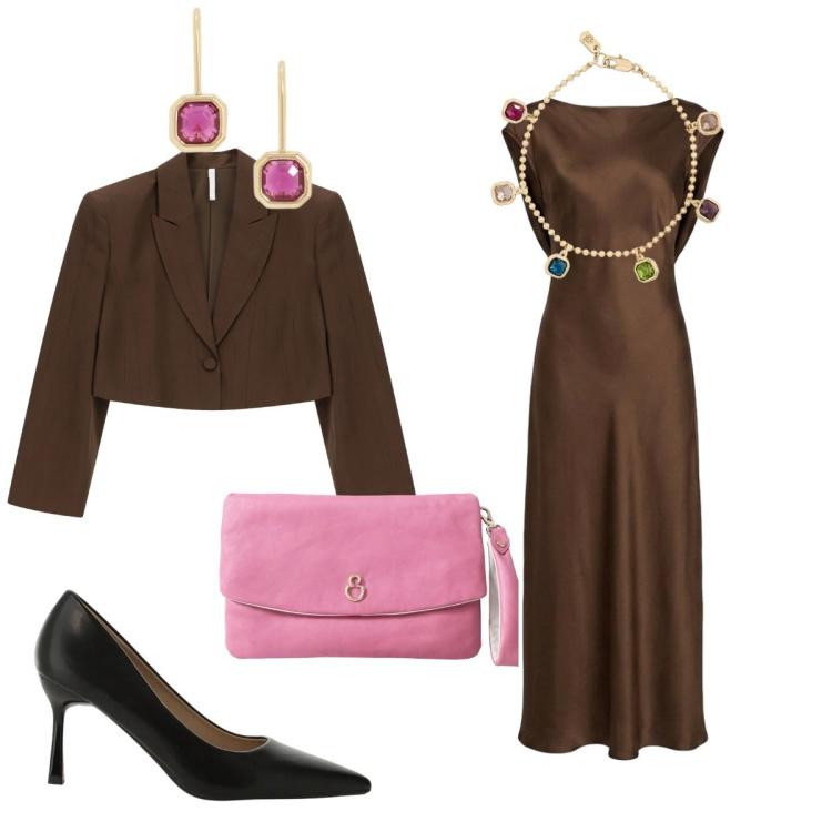 Outfit donna - Cena glam. Stile Glamour per Serata fuori. Abbinamento con décolleté, blazer, pochette, braccialetti, orecchini, vestiti lunghi.