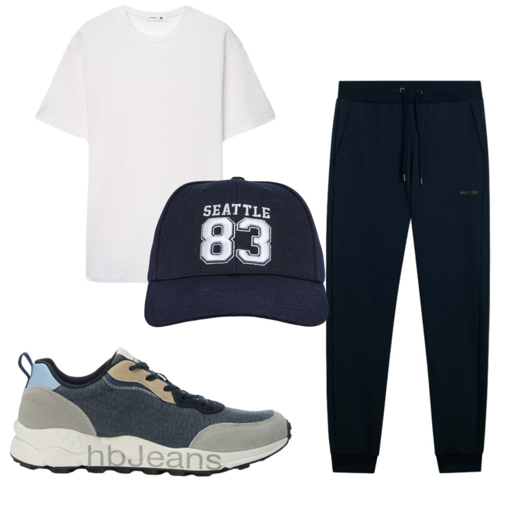 Outfit uomo - Total look #2472555. Stile Urban per Sport. Abbinamento con sneakers, pantaloni, cappelli con visiera, t-shirt.