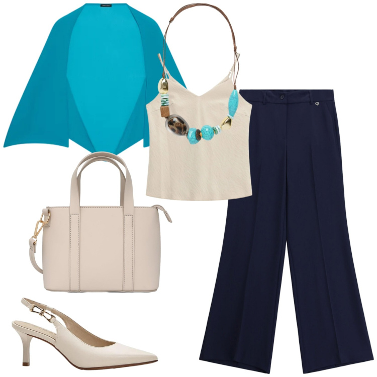 Outfit donna - Total look #2472556. Stile Chic per Serata fuori. Abbinamento con décolleté, canottiere, borse a tracolla, pantaloni a palazzo, collane, bolero.