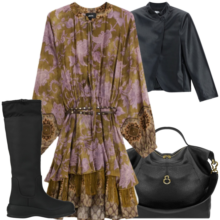 Outfit donna - Siria. Stile Casual chic per Serata fuori. Abbinamento con stivali di gomma, blazer, vestiti corti, borse a spalla.