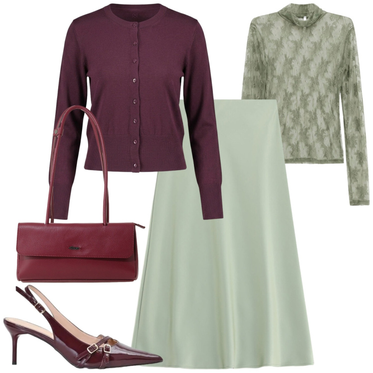 Outfit donna - A cena. Stile Romantica per Serata fuori. Abbinamento con t-shirt, gonne longuette, borse a spalla, décolleté, cardigans.