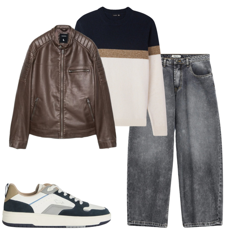 Outfit uomo - Total look #2472573. Stile Casual per Tutti i giorni. Abbinamento con sneakers, jeans, maglieria, giacche.