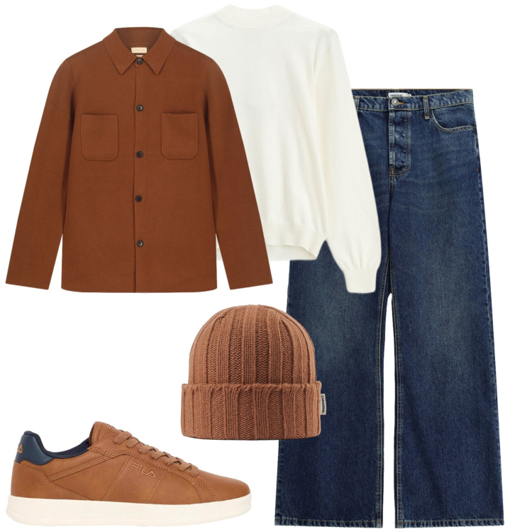 Outfit uomo - Fall. Stile Casual per Tutti i giorni. Abbinamento con jeans, maglieria, cappotti, berretti, sneakers.