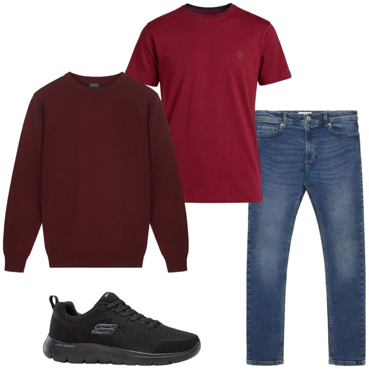 Outfit uomo - Total look #2472584. Stile Casual per Tutti i giorni. Abbinamento con sneakers, t-shirt, maglieria, jeans skinny.