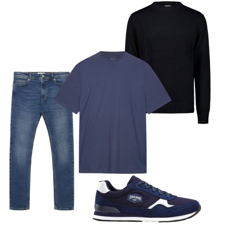 Outfit uomo - Damiano. Stile Casual per Tutti i giorni. Abbinamento con sneakers, t-shirt, maglieria, jeans skinny.