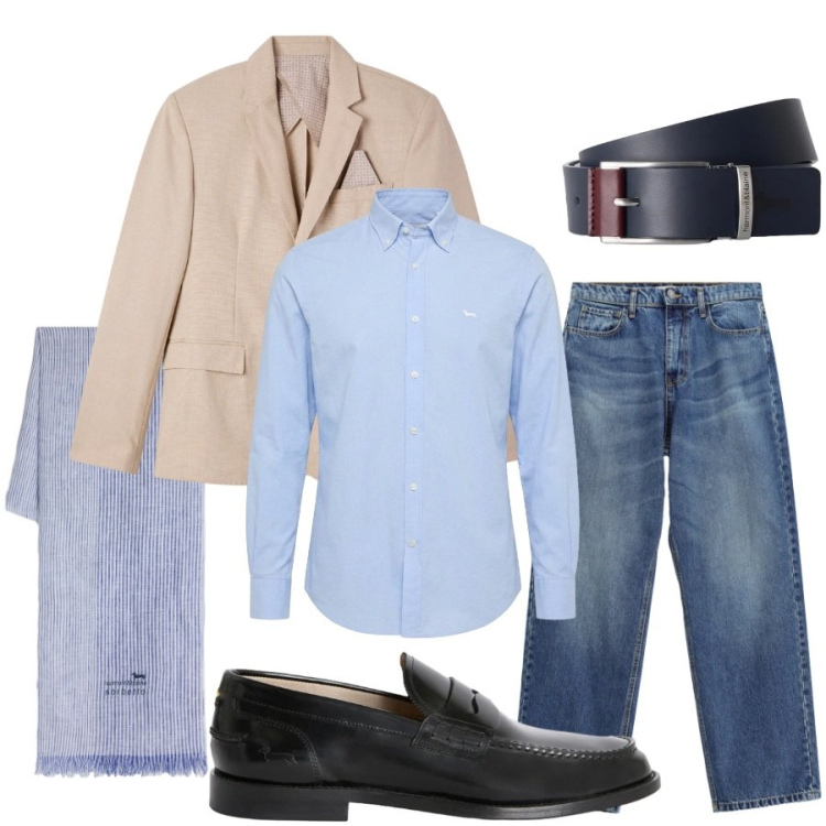 Outfit uomo - Manuel. Stile Casual per Tutti i giorni. Abbinamento con sciarpe, scarpe stringate, camicie, cinture, jeans, giacche.