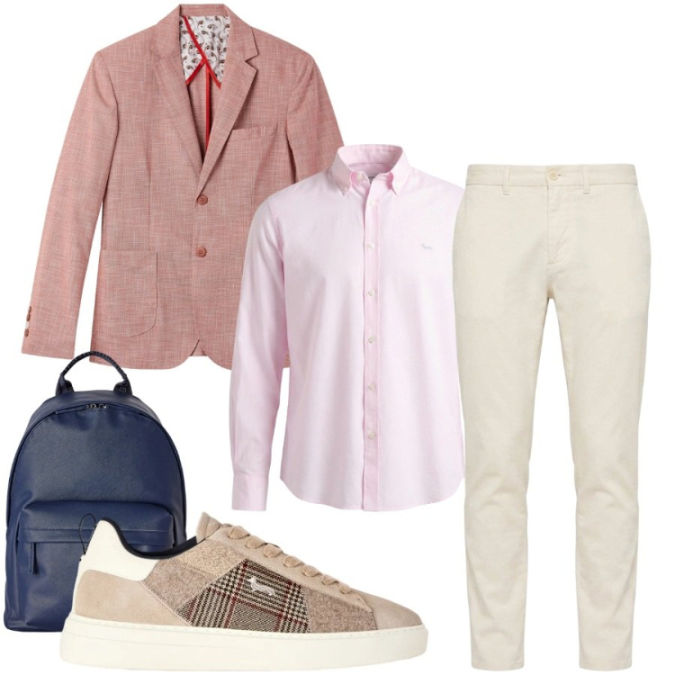 Outfit uomo - Teo. Stile Casual per Ufficio. Abbinamento con sneakers, borse sportive, pantaloni, camicie, giacche.