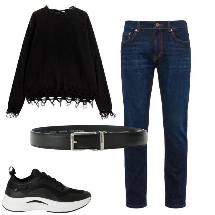 Outfit uomo - Total look #2472609. Stile Casual per Tutti i giorni. Abbinamento con jeans, maglieria, cinture, sneakers.