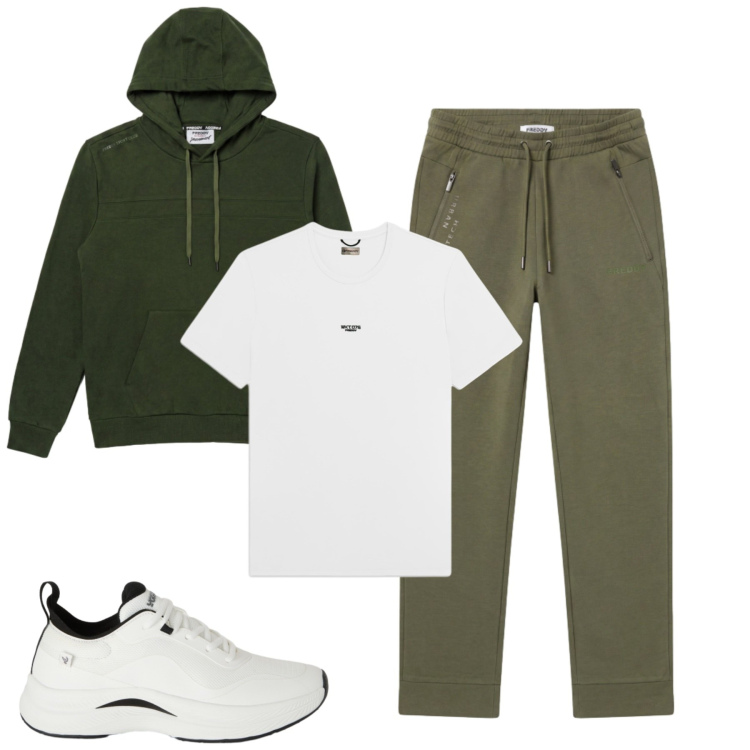 Outfit uomo - Fall. Stile Casual per Tutti i giorni. Abbinamento con sneakers, t-shirt, pantaloni, felpe con cappuccio.