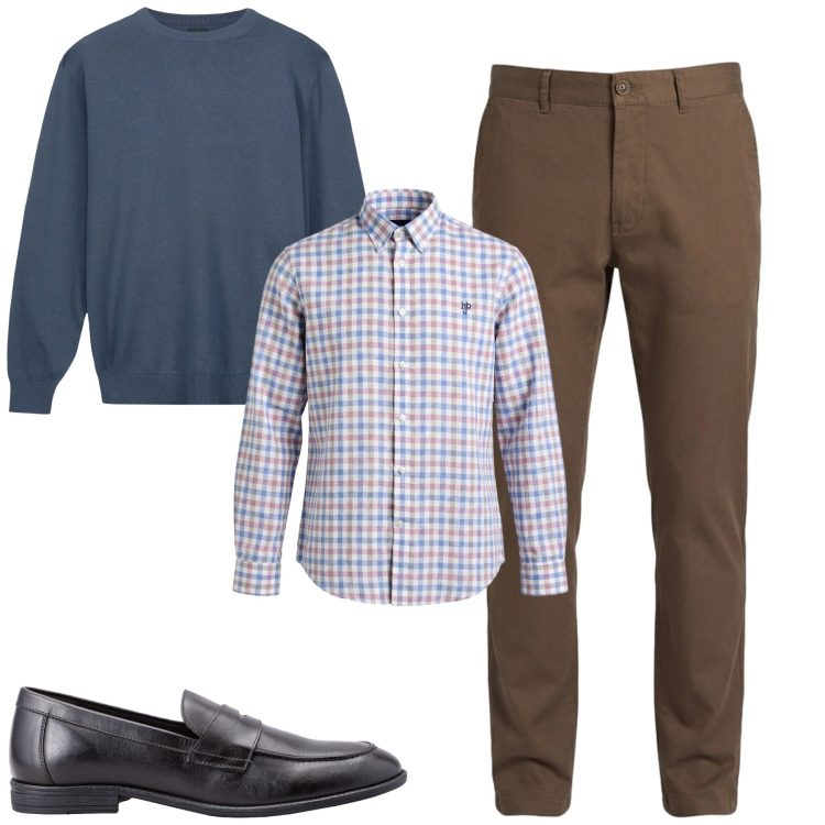 Outfit uomo - City. Stile Urban per Tutti i giorni. Abbinamento con pantaloni, camicie, scarpe stringate, maglieria.