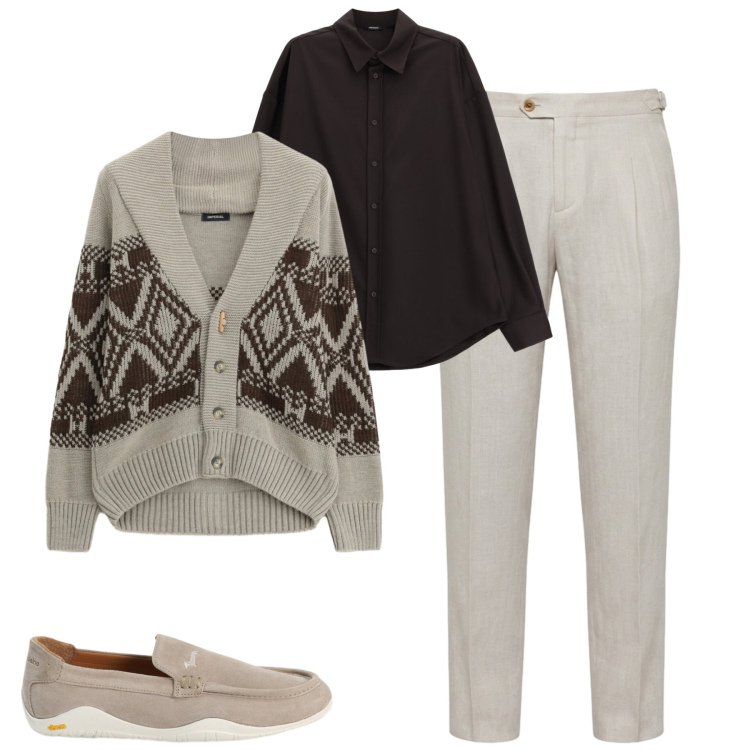 Outfit uomo - City. Stile Urban per Tutti i giorni. Abbinamento con scarpe stringate, pantaloni chino, camicie, cardigans.