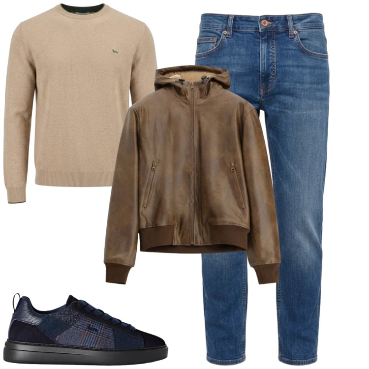 Outfit uomo - City. Stile Casual per Tutti i giorni. Abbinamento con sneakers, maglieria, jeans, giacche.