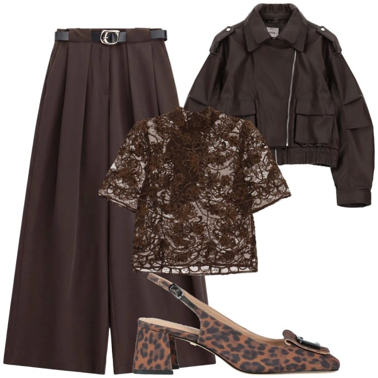 Outfit donna - Serate autunnali. Stile Glamour per Serata fuori. Abbinamento con décolleté, top, pantaloni a palazzo, giacche.