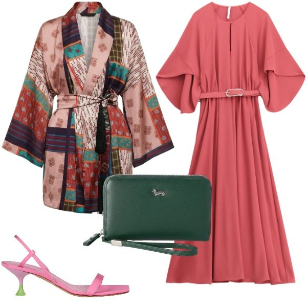Outfit donna - Come una geisha. Stile Etnico per Cerimonia. Abbinamento con sandali in pelle, portafogli, vestiti lunghi, kimono.
