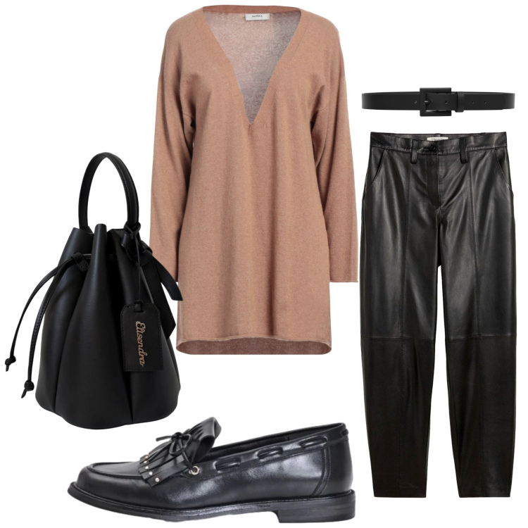 Outfit donna - Total look #2472674. Stile Trendy per Serata fuori. Abbinamento con pullovers, pantaloni, cinture, mocassini, borse a secchiello.