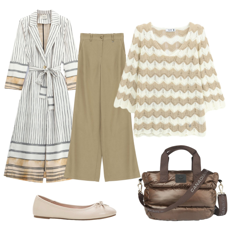 Outfit donna - L’eleganza della maglia in pizzo. Stile Chic per Tutti i giorni. Abbinamento con ballerine, maglieria, trench, pantaloni a palazzo, borse a tracolla.