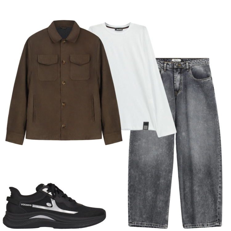 Outfit uomo - City. Stile Casual per Tutti i giorni. Abbinamento con jeans, t-shirt, cappotti, sneakers.