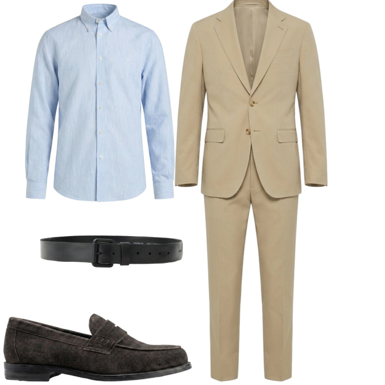 Outfit uomo - City. Stile Business/Elegante per Tutti i giorni. Abbinamento con camicie, cinture, scarpe stringate, abiti.