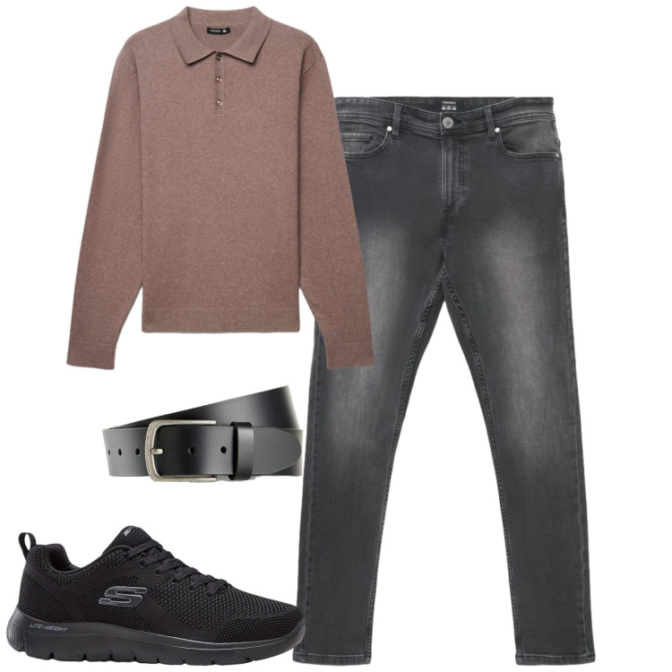 Outfit uomo - City. Stile Casual per Tutti i giorni. Abbinamento con sneakers, cinture, jeans skinny, polo.