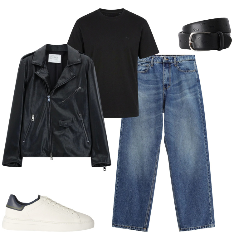 Outfit uomo - Fall. Stile Casual per Tutti i giorni. Abbinamento con cinture, sneakers, t-shirt, giacche, jeans.