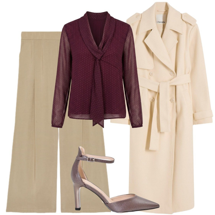 Outfit donna - Total look #2472770. Stile Chic per Ufficio. Abbinamento con trench, décolleté, pantaloni, bluse.