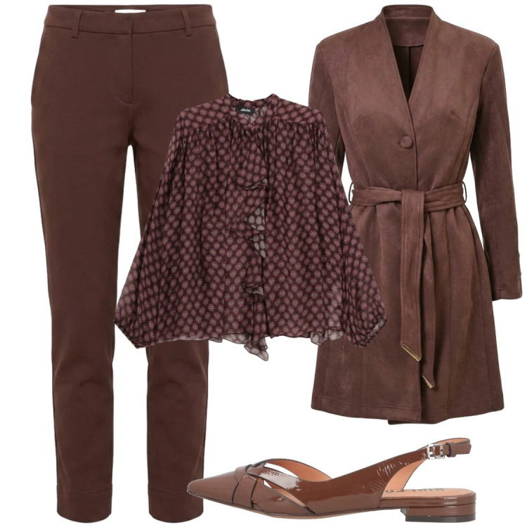 Outfit donna - I colori autunno 2026. Stile Chic per Ufficio. Abbinamento con ballerine, pantaloni, bluse, trench.