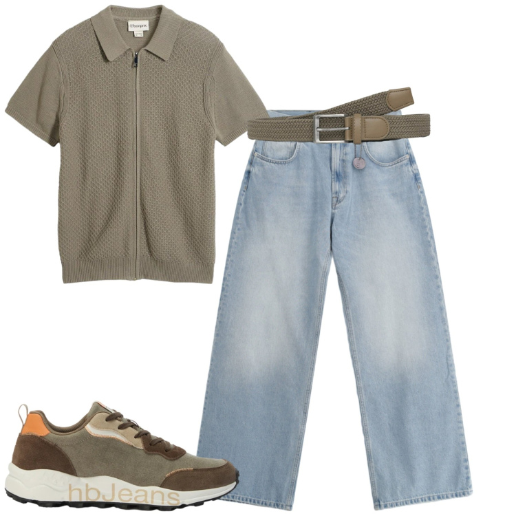Outfit uomo - City. Stile Casual per Tutti i giorni. Abbinamento con sneakers, jeans, cinture, polo.