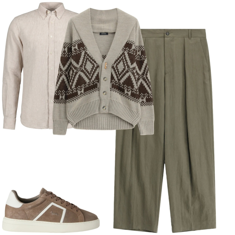 Outfit uomo - City. Stile Urban per Tutti i giorni. Abbinamento con sneakers, camicie, pantaloni, cardigans.