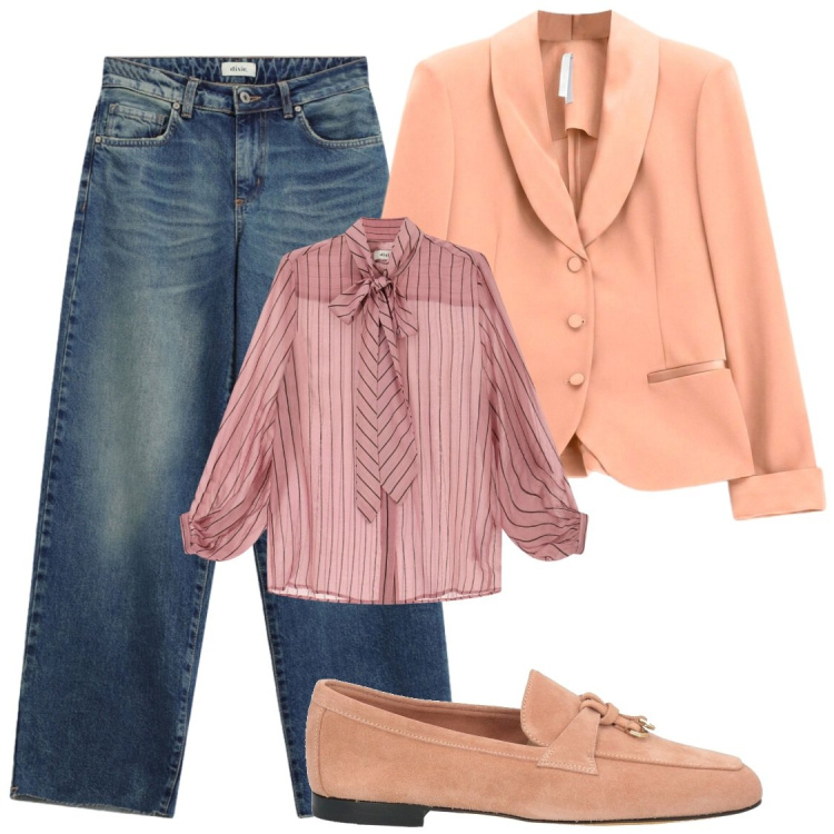 Outfit donna - Camicie e giacche in autunno. Stile Chic per Ufficio. Abbinamento con mocassini, blazer, camicie, jeans.