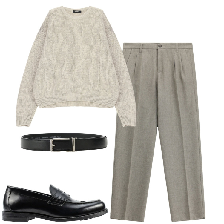 Outfit uomo - Fall. Stile Urban per Tutti i giorni. Abbinamento con pantaloni, cinture, maglieria, scarpe stringate.