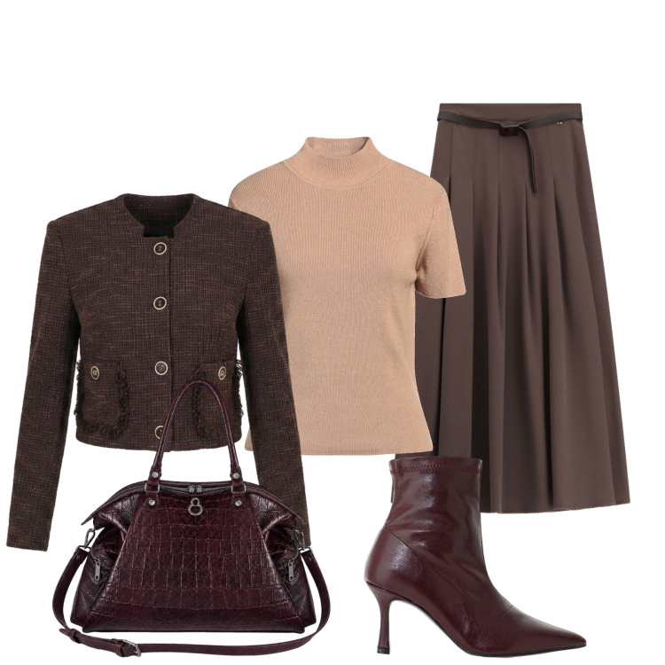 Outfit donna - Autunno minimal. Stile Chic per Tutti i giorni. Abbinamento con maglieria, stivaletti, gonne lunghe, blazer, shopping bag.