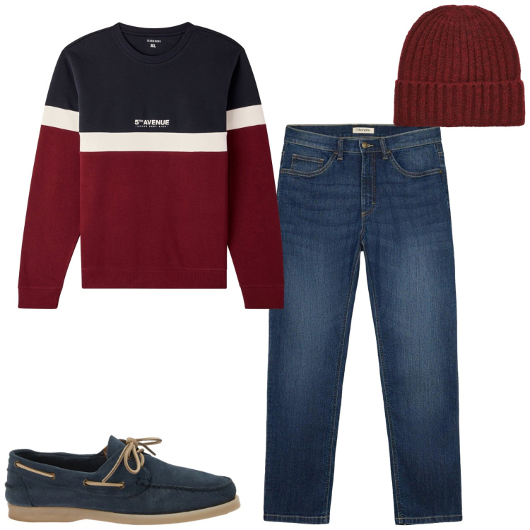 Outfit uomo - City. Stile Casual per Tutti i giorni. Abbinamento con scarpe stringate, felpe, berretti, jeans dritti.