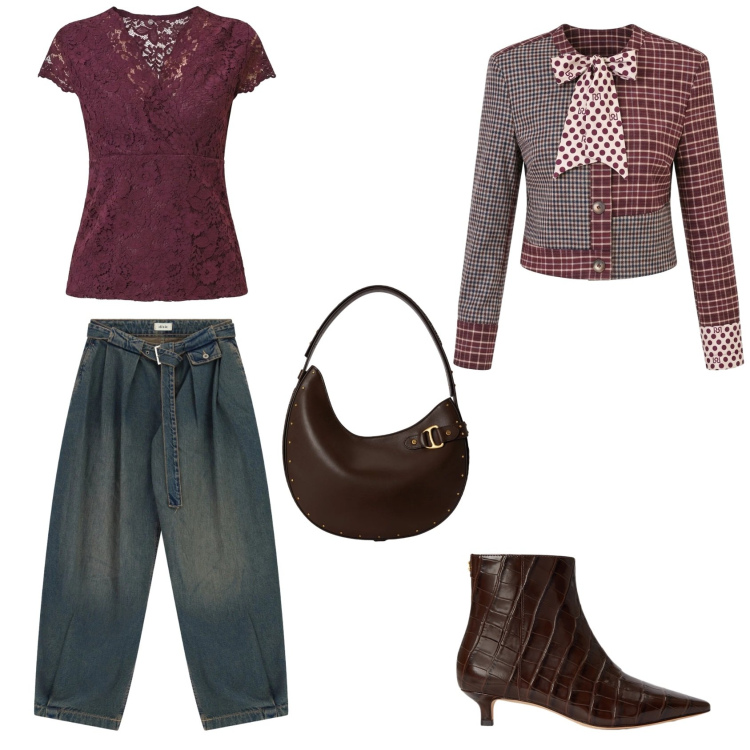 Outfit donna - Deep in Blue. Stile Urban per Tutti i giorni. Abbinamento con jeans, top, blazer, borse a spalla, stivaletti.