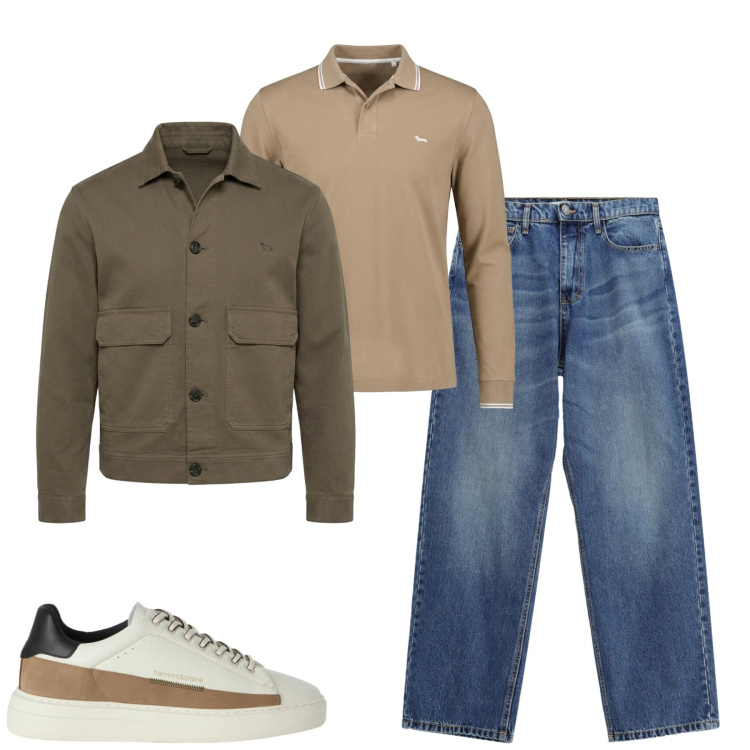 Outfit uomo - Weekend autunnale. Stile Casual per Tutti i giorni. Abbinamento con polo, sneakers, cappotti, jeans.