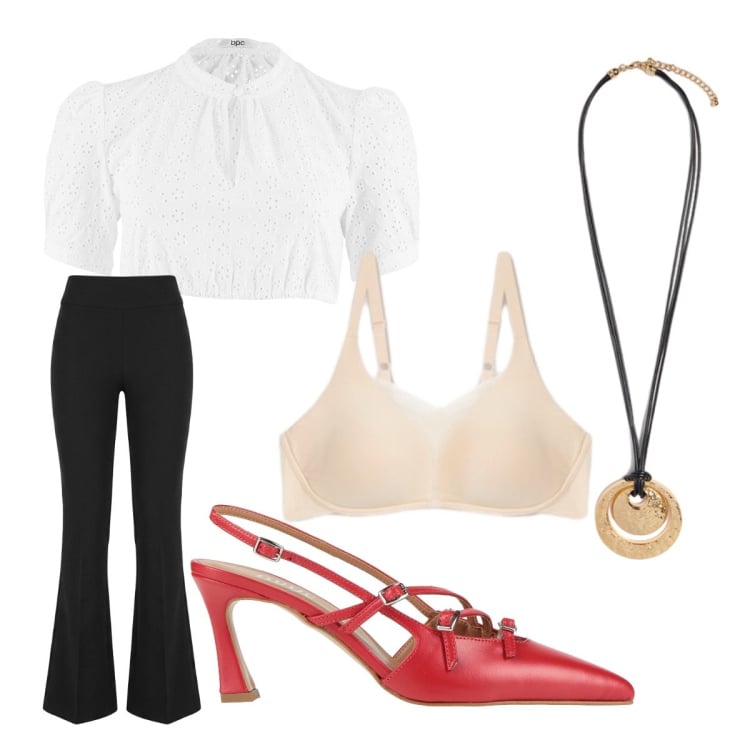 Outfit donna - Pizzo che racconta femminilità. Stile Basic per Serata fuori. Abbinamento con décolleté, top, pantaloni, ciondoli, reggiseni.