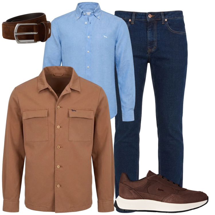 Outfit uomo - Weekend autunnale. Stile Casual per Tutti i giorni. Abbinamento con jeans, cinture, sneakers, cappotti, camicie.