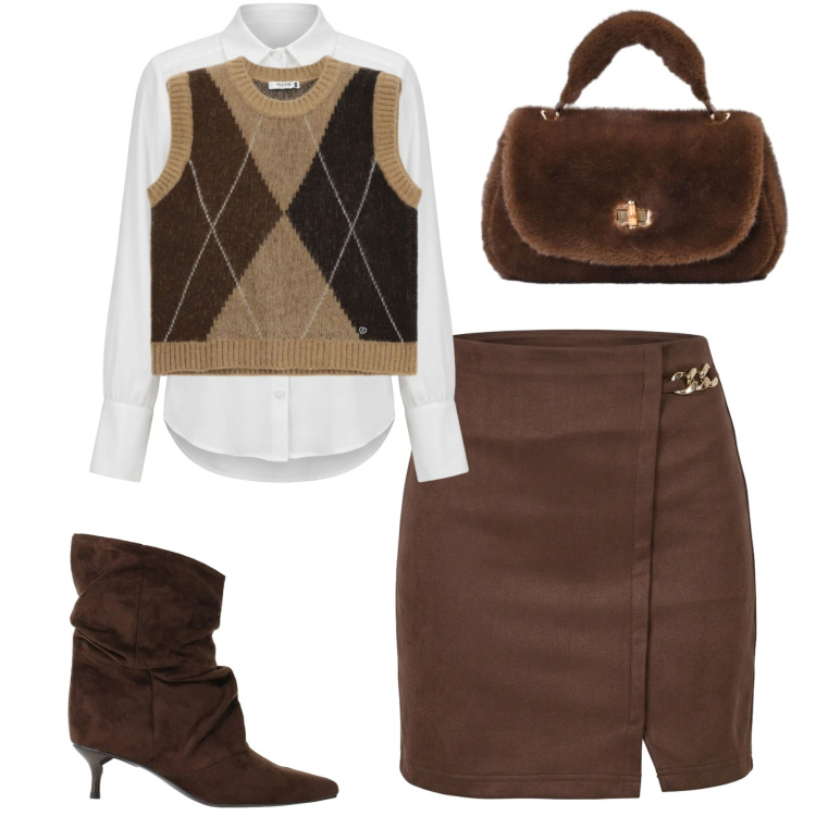 Outfit donna - City. Stile Urban per Tutti i giorni. Abbinamento con stivali, maglieria, minigonne, camicie, borse a mano.