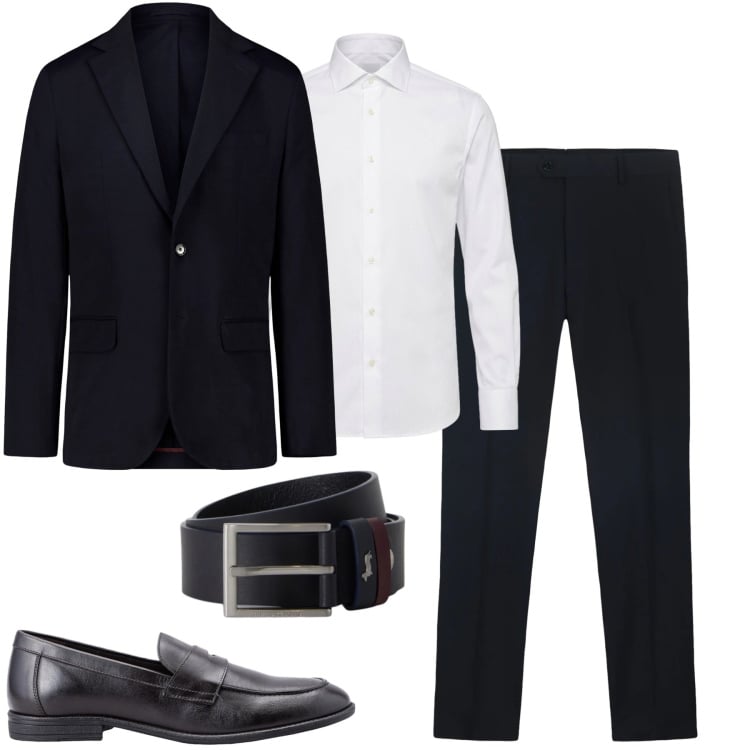 Outfit uomo - Elegante. Stile Business/Elegante per Cerimonia. Abbinamento con cinture, giacche, pantaloni, scarpe stringate, camicie.