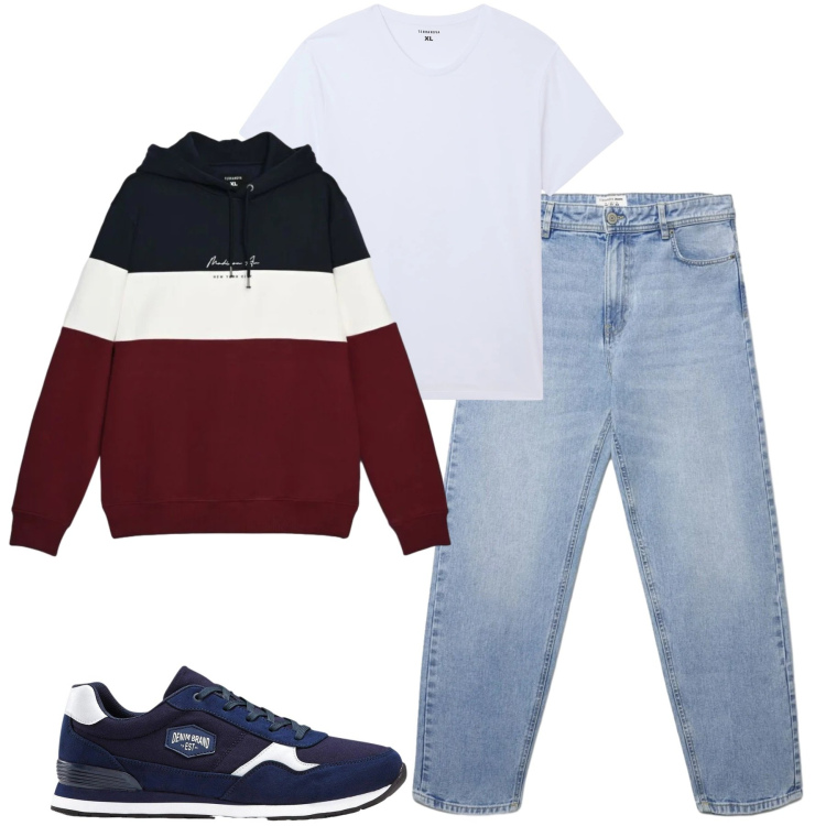 Outfit uomo - Settembre. Stile Casual per Tutti i giorni. Abbinamento con sneakers, t-shirt, jeans, felpe con cappuccio.