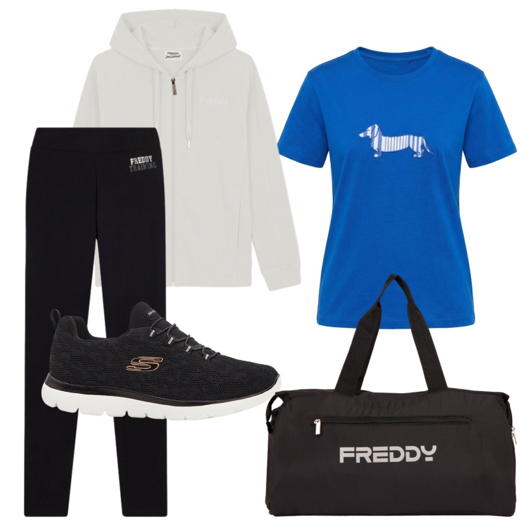 Outfit donna - Aurora. Stile Casual chic per Sport. Abbinamento con sneakers, t-shirt, leggings, felpe con cappuccio, borse sportive.