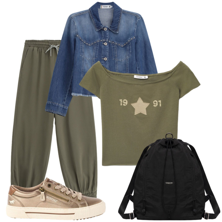 Outfit donna - Stella. Stile Casual chic per Tutti i giorni. Abbinamento con sneakers, t-shirt, zaini, pantaloni, blazer.