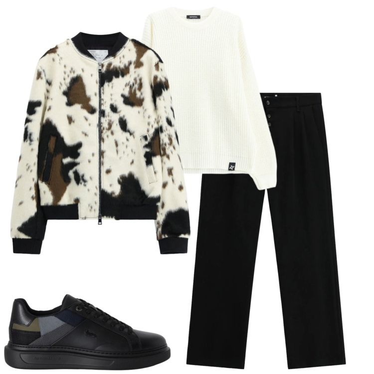 Outfit uomo - Imperial. Stile Trendy per Tutti i giorni. Abbinamento con sneakers, bomber, maglieria, pantaloni.