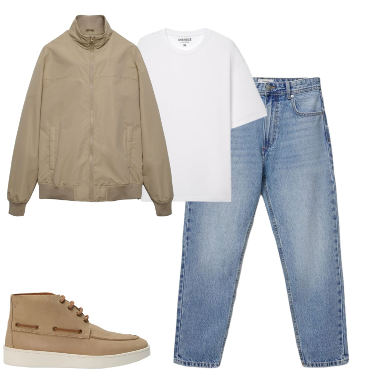 Outfit uomo - Settimana. Stile Casual per Tutti i giorni. Abbinamento con stivali e stivaletti, bomber, jeans, t-shirt.