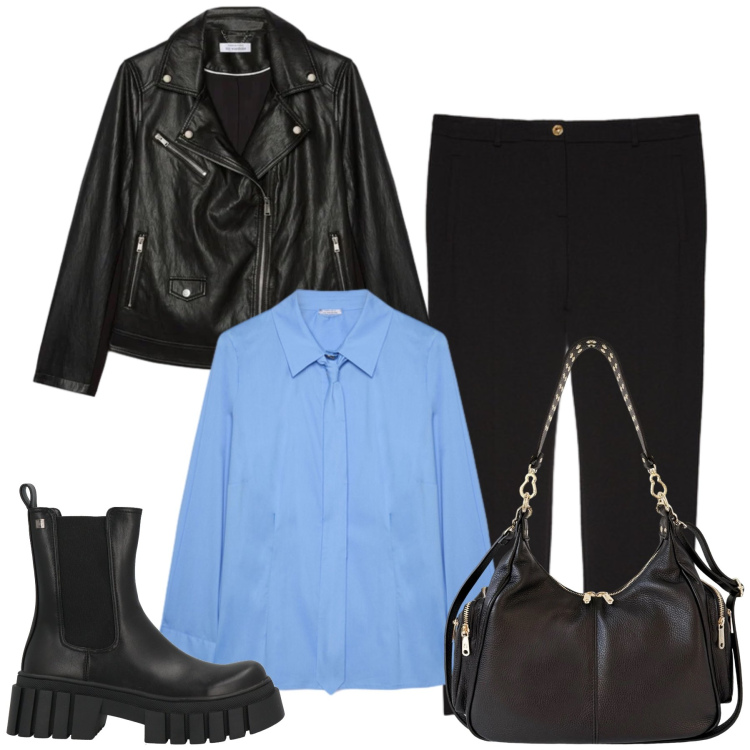 Outfit donna - Sara. Stile Glamour per Tutti i giorni. Abbinamento con stivaletti, camicie, pantaloni, giacche, borse a spalla.