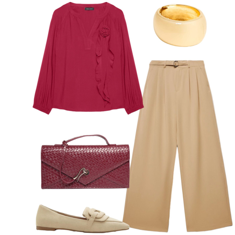Outfit donna - Total look #2472905. Stile Chic per Tutti i giorni. Abbinamento con mocassini, pantaloni a palazzo, bluse, braccialetti, clutch.