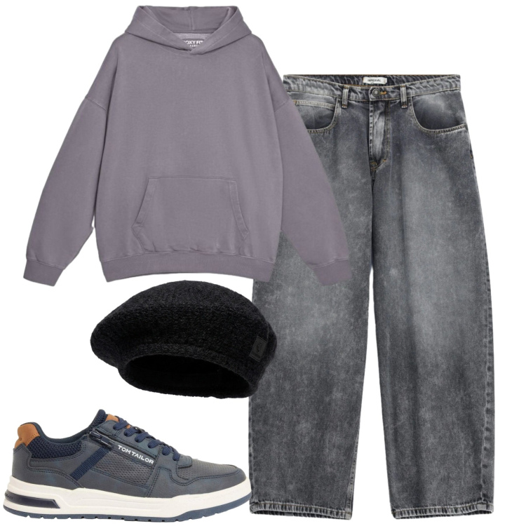 Outfit uomo - City. Stile Casual per Tutti i giorni. Abbinamento con sneakers, jeans, felpe con cappuccio, cappelli e berretti.