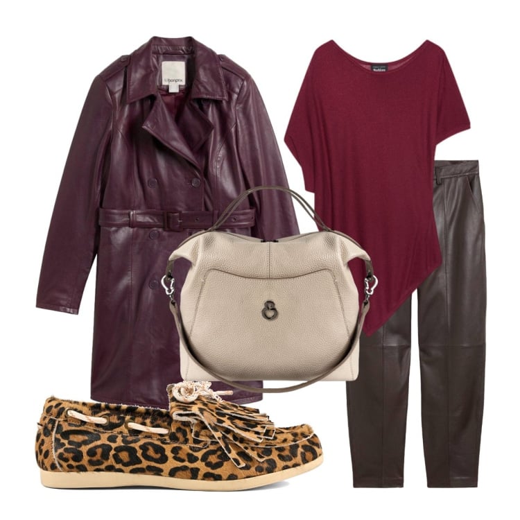 Outfit donna - Trench leggero e toni caldi -Focus Donna. Stile Rock per Serata fuori. Abbinamento con pantaloni, trench, top, borse a mano, mocassini.